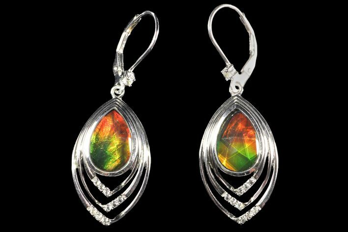 Ammolite Earrings with Sterling Silver and White Sapphires #143577